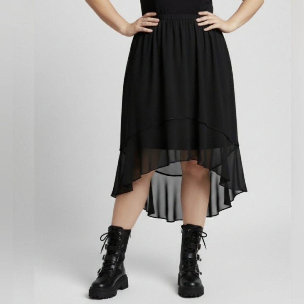 Studio Femme 1X Black Ruffle Hem Whimsigoth Gothcore Witchy Skirt Dark Academia